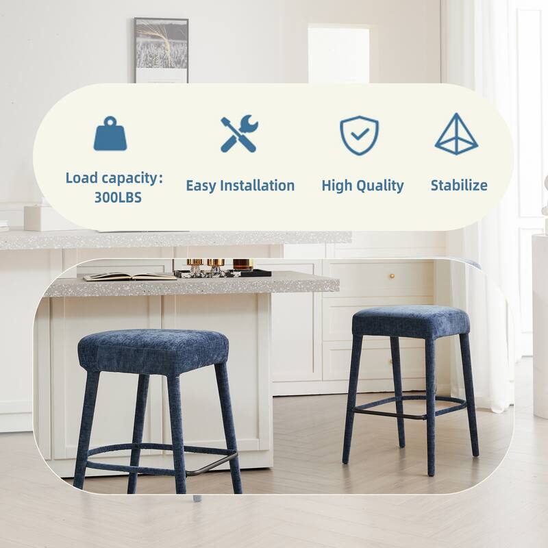Rossetta 2-Piece Backless Fresh Design Padded Fabric Bar Stool Set with Integrated Metal Footrest