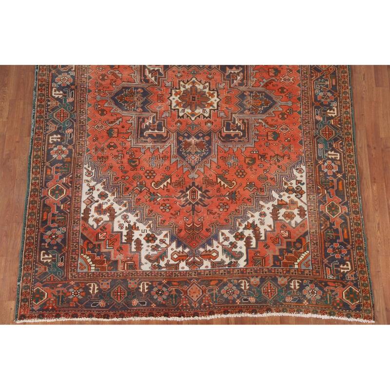 Hand Knotted Oriental 100% Wool Carpet Traditional Medallion Oranges & Rust Heriz Area Rug - 8' 9'' X 6' 7''