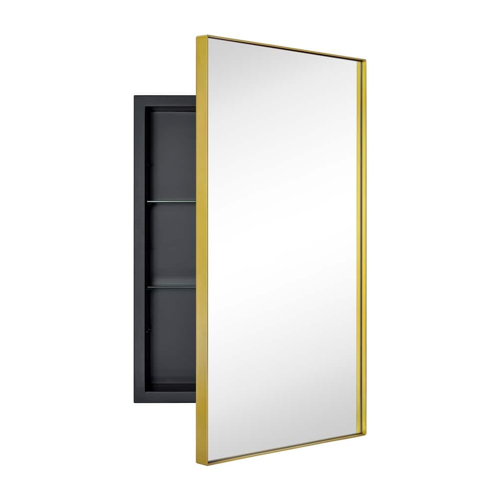 TEHOME Yasine Recessed Mount Squared Rectangle Medicine Cabinet with Mirror - 26" x 16"