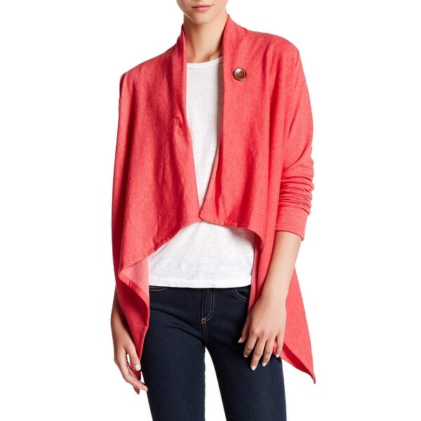 Bobeau Womens Sweater Coral Pink Size S Assymetrical Fleece Cardigan