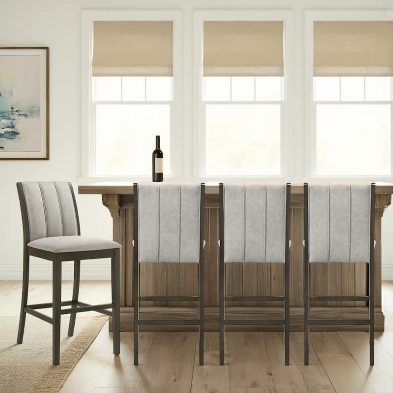 Nolan 26 in. Dark Roast Counter Height Rubberwood Barstool with Grey Fabric Seat - Set of 2 - Gray/Dark Roast - Bar Height - Set of 4