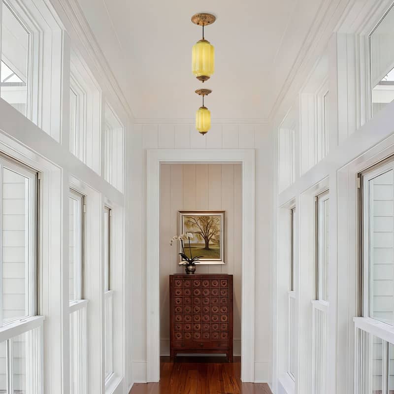 Starsky 1-Light Retro Pumpkin Shaped Slim Cylindrical Glass Pendant