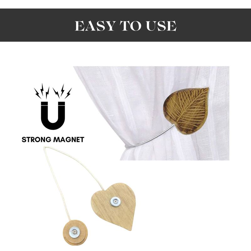 Magnetic Wooden Heart Curtain Tiebacks Easy to Use