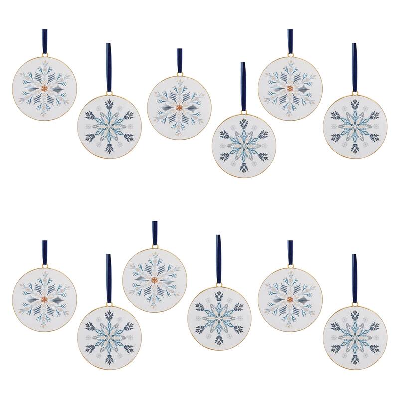 Snowflake Christmas Disc Ornaments - 6.25" - White and Blue - 12ct