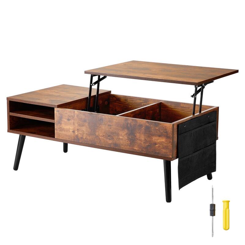 Lift Top Coffee Table with Storage Drawers and Open Shelf, 39.4 in - 39.37 x 19.61 x 15.75 in