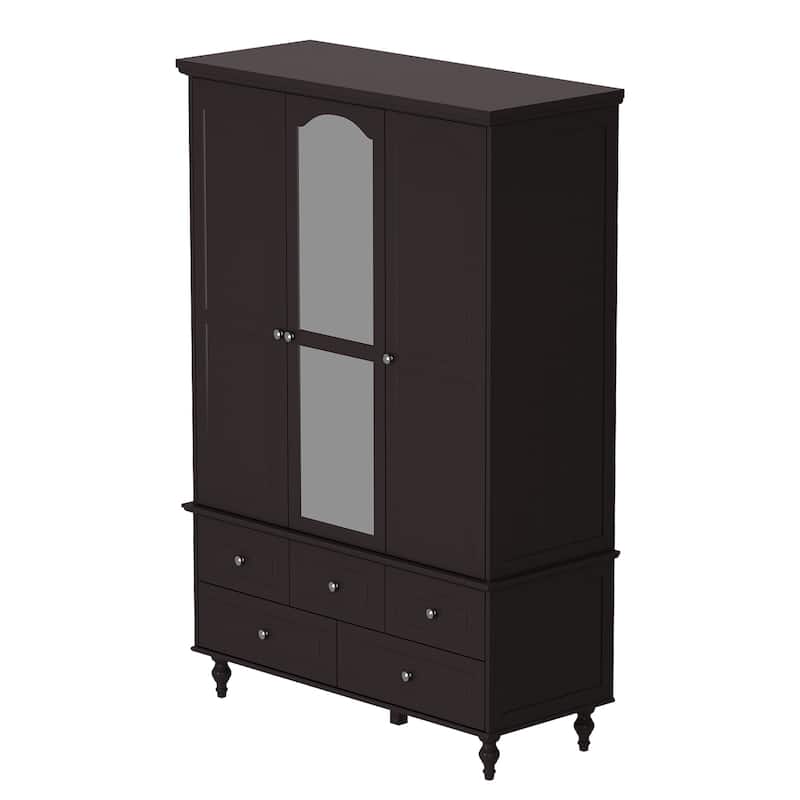 47.2" Lacquered Armoires Wardrobes With Mirror Door 5 Drawer in White