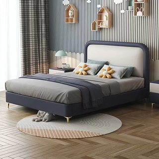 Modern Faux Leather Upholstered Twin Platform Bed - Soft Headboard, Wooden Slats, No Box Spring Needed