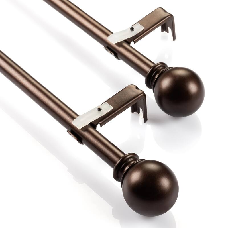 Deco Window 2 Pack Single Curtain Rod with Ball Round Finials & Brackets Set - 44" to 84", 5/8 Inch Diameter, Brown Oil Rubbed