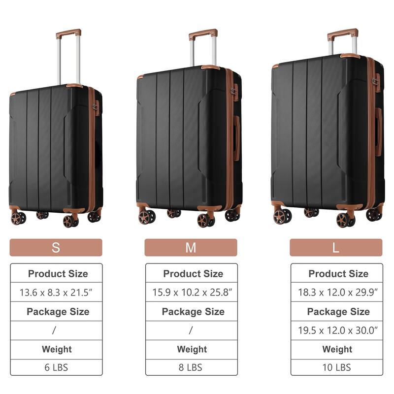 Luggage Sets 3 Piece, Expandable Hard shell ABS Suitcases with Double Spinner and TSA Lock, Suitable for Both Men and Women