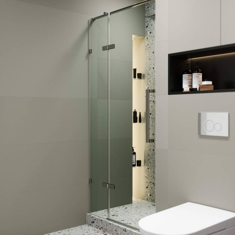 Fine Fixtures Hinged Clear Frameless Glass Shower Door Enclosure