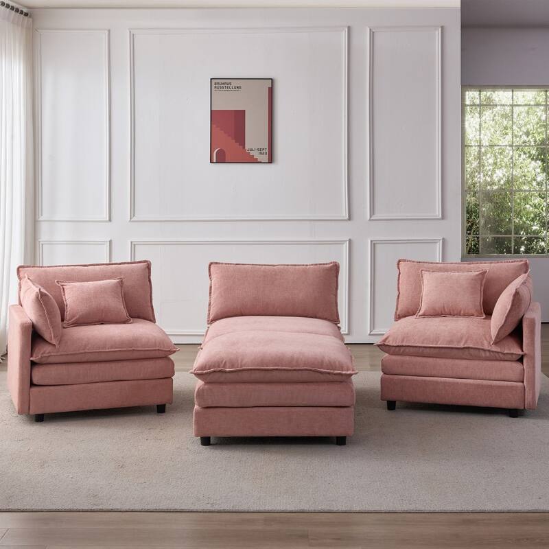 105" Modern L-Shaped Chenille Fabric Sectional Sofa with Ottoman