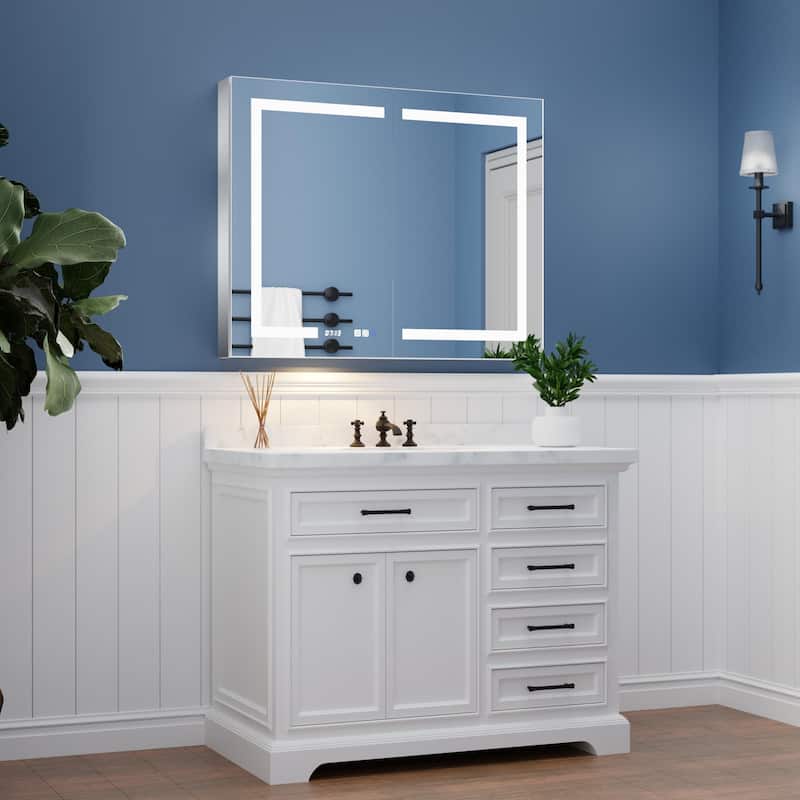 ExBrite LED Lighted Bathroom Medicine Cabinet with Mirror, Recessed or Surface