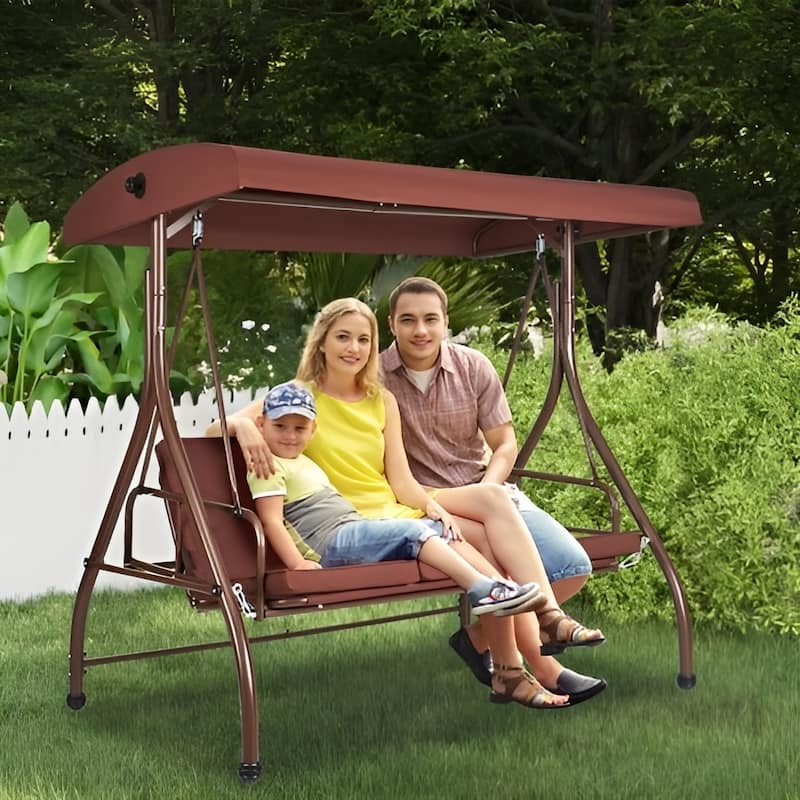 3-Seat Outdoor Swing Chair with Canopy and Cushions for Patio or Porch - 72.8"×46.1"×46.1"