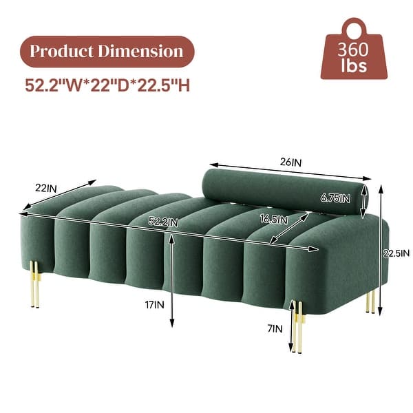 dimension image slide 4 of 7, Ouyessir 52.2" Modern Channel Tufted Window Bench with Adjustable Back