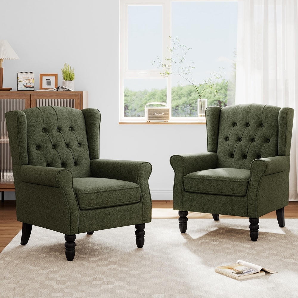 Modern Button Tufted Armchair Wingback Accent Chairs Set of 2