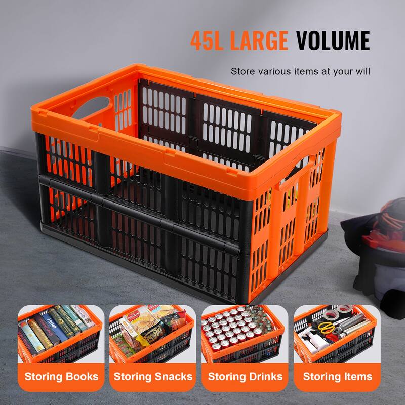 Collapsible Storage Bins with Lids, Folding Plastic Stackable Utility Crates with Handles, Large Heavy Duty Containers