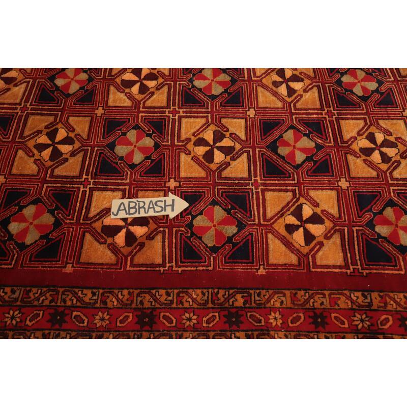 Hand Knotted Oriental 100% Wool Carpet Traditional Geometric Oranges & Rust Ardebil Runner Rug - 10' 2'' X 4' 4''