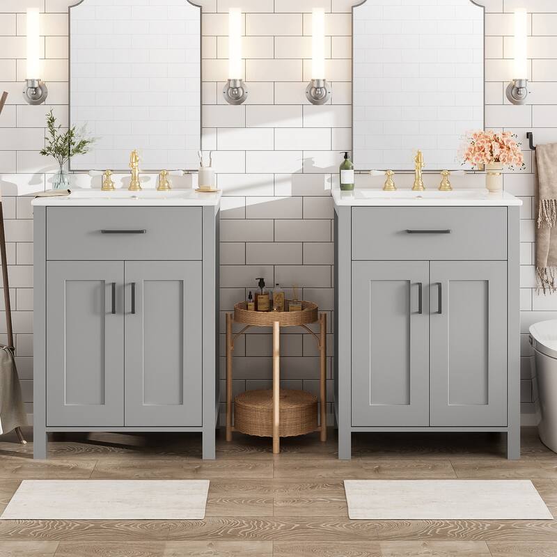 GDFStudio - Nova Wood & Ceramic Bathroom Vanity Cabinet with Single Sink