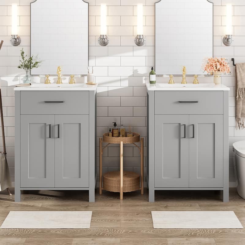 Roomfitters Modern 48" Bathroom Vanity with Ceramic Sink, Soft-Close Doors, Flip Drawer and Double-Layer Door Shelves