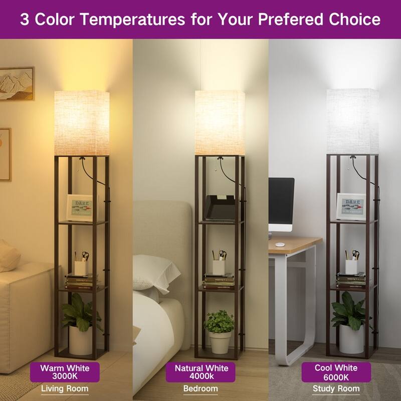 63"Floor Lamp with Shelves,Modern Tall Standing Lamps - N/A