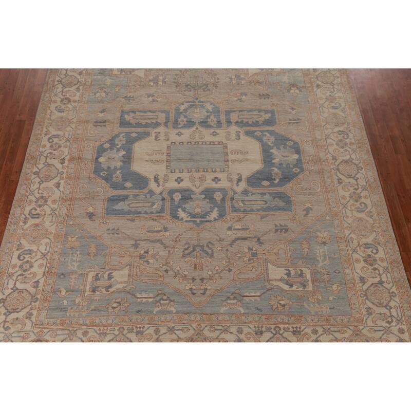 Hand Knotted Oriental 100% Wool Carpet Transitional Medallion Beige & Ivories Oushak Area Rug - 11' 8'' X 9' 3''
