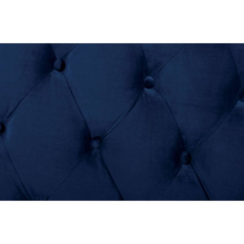 Transitional Navy Finish Button Tufted Headboard 1 piece Platform Bed