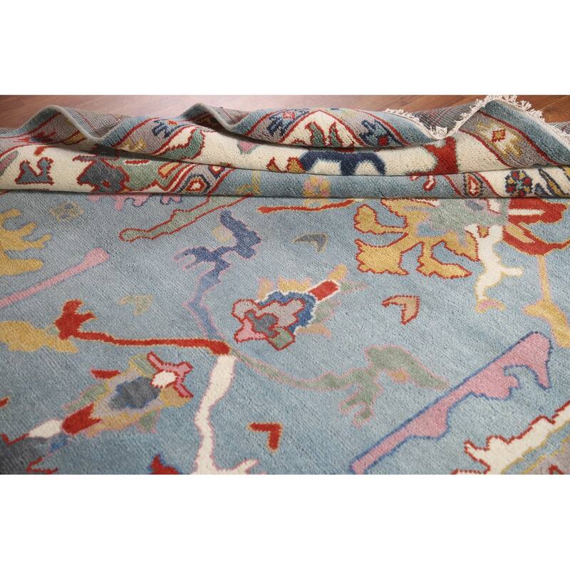 Transitional Blue Oushak Area Rug Handmade Oriental Wool Carpet - 8'1"x 9'10"