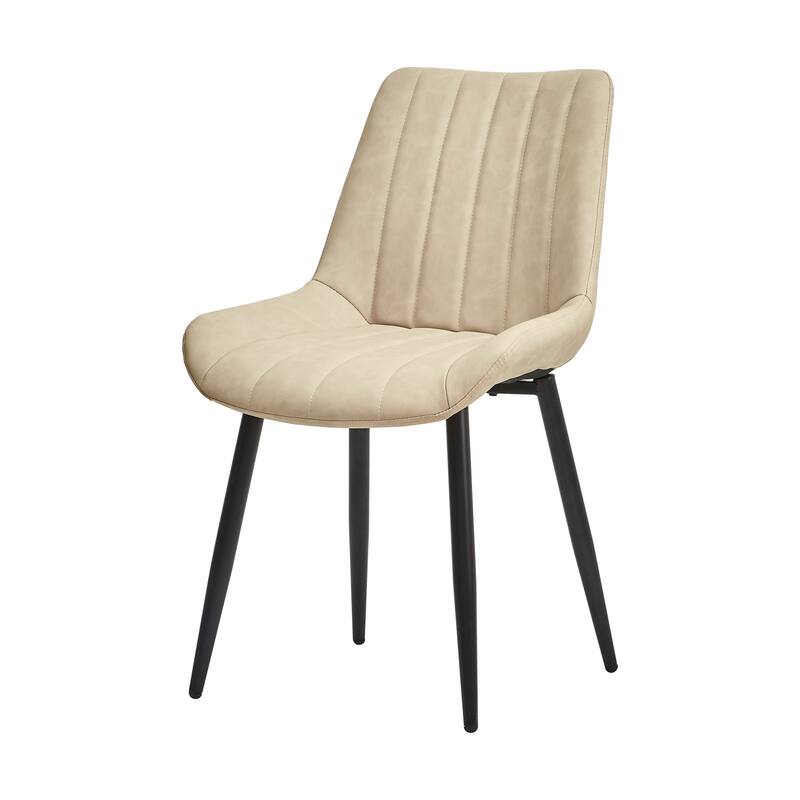 Beige Faux Leather Dining Chairs Set of 2 with Metal Frame and Cushion - 18.1" W x 18.1" D x 34.2" H