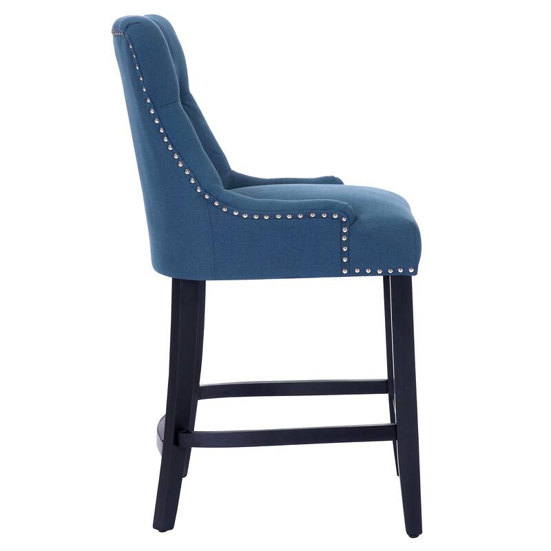 Carter 24" Upholstered Button Tufted Counter Stool, Black Legs