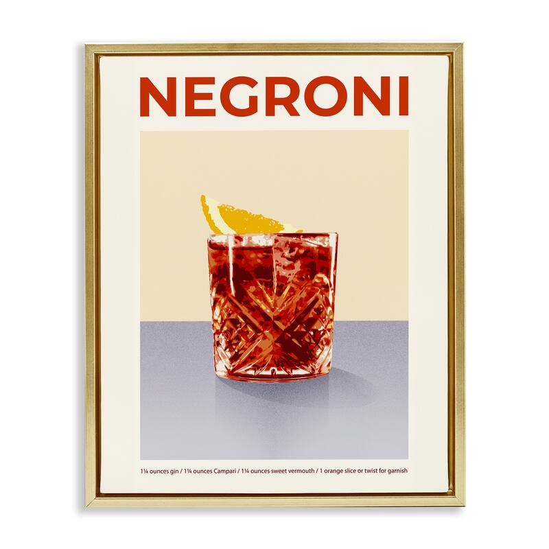 Stupell Negroni Classic Cocktail Framed Floater Canvas Wall Art Design By Victoria Barnes - 17 x 21 - Gold