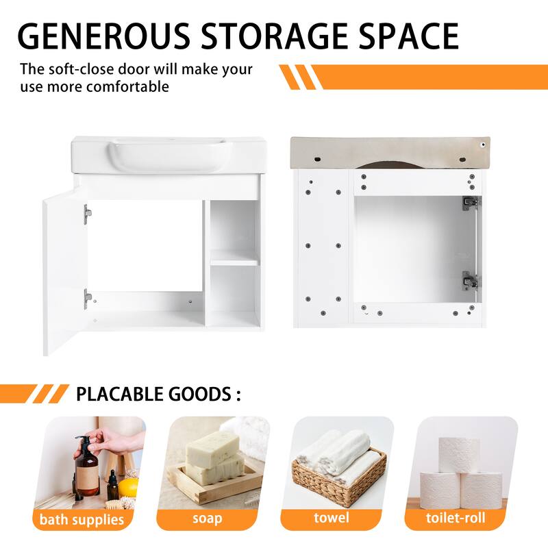 Bathroom Vanity With Sink In 24/28 Inch, Floating Bathroom Vanity With Soft Close Door