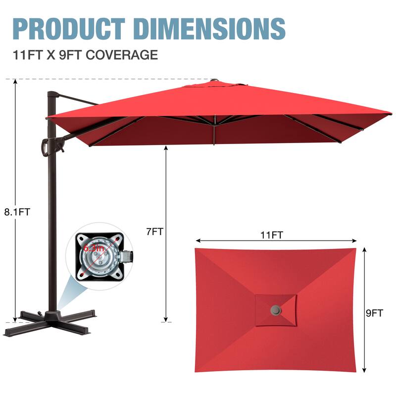 Outdoor Patio Umbrella 9 FT x 11 FT Cantilever-Offset Umbrella