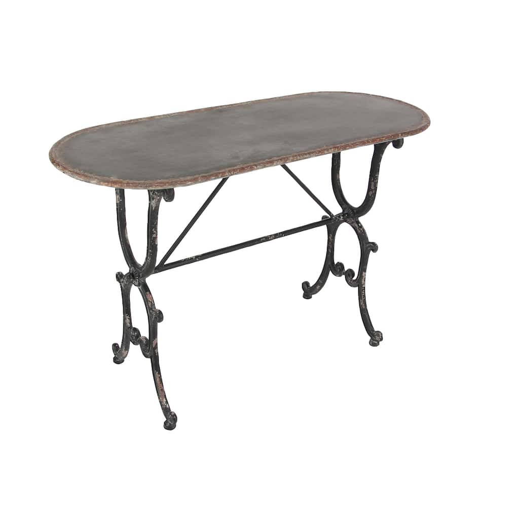 Metal Scroll Oval Console Table with Distressed Accents - Gray - Roche River Decor - 18"W x 45"L x 29"H