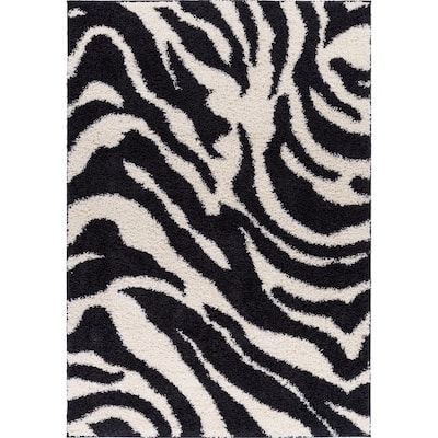 Well Woven Madison Shag Safari Zebra Animal Print Shag Area Rug