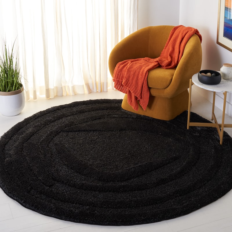 SAFAVIEH Hi-Lo Shag Moira Modern 1.6-inch Thick Rug - 6'7" Round - Black
