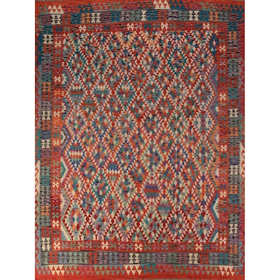 Kilim Oriental Area Rug Flatweave Reversible Wool Carpet - 8'7"x 9'10"