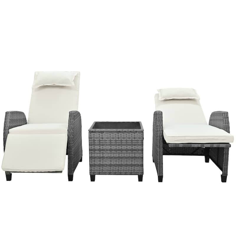 Roomfitters Outdoor Rattan Two-Person Combination with Coffee Table, Adjustable Design, Suitable for Courtyard