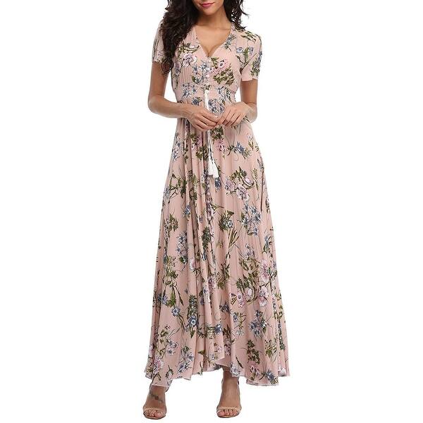 Shop Vintageclothing Women S Floral Print Maxi Dresses Boho Button