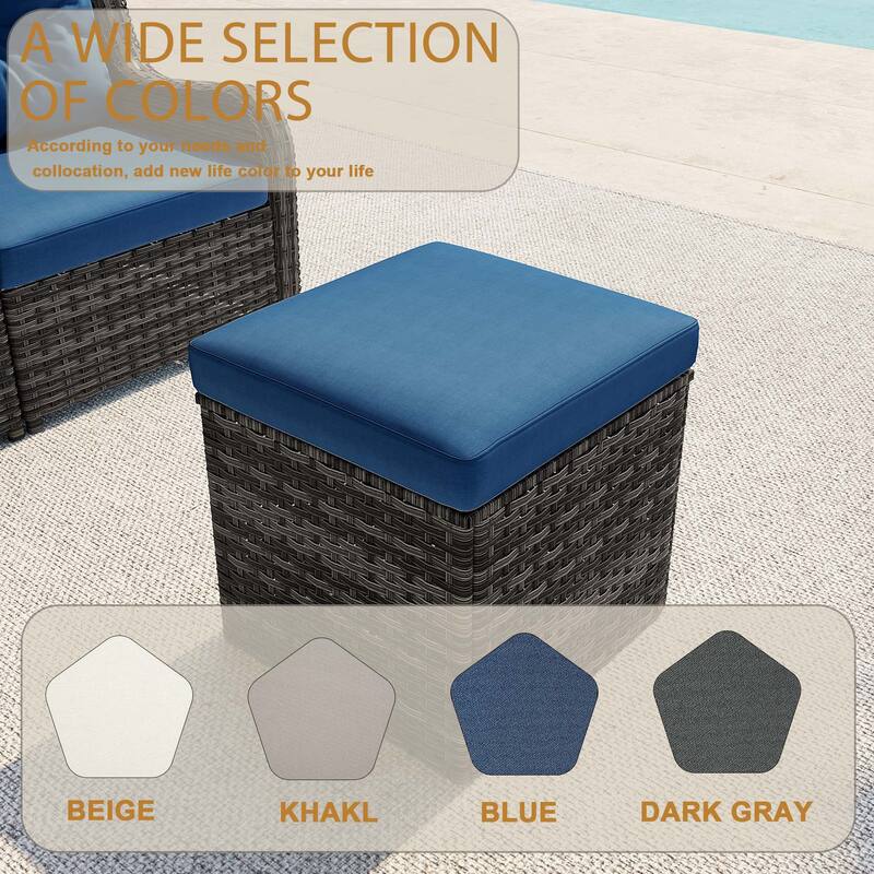 Outdoor 17.7" W Square Rattan Ottoman Patio Ottoman with Seat Cushion