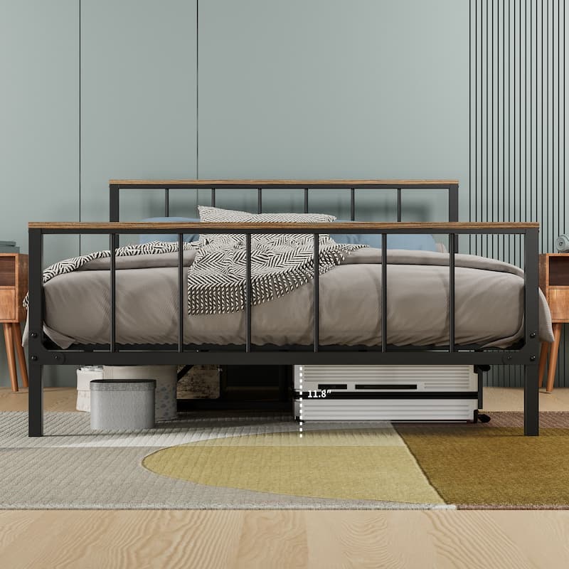 Metal Platform Bed Frame with Headboard and Footboard
