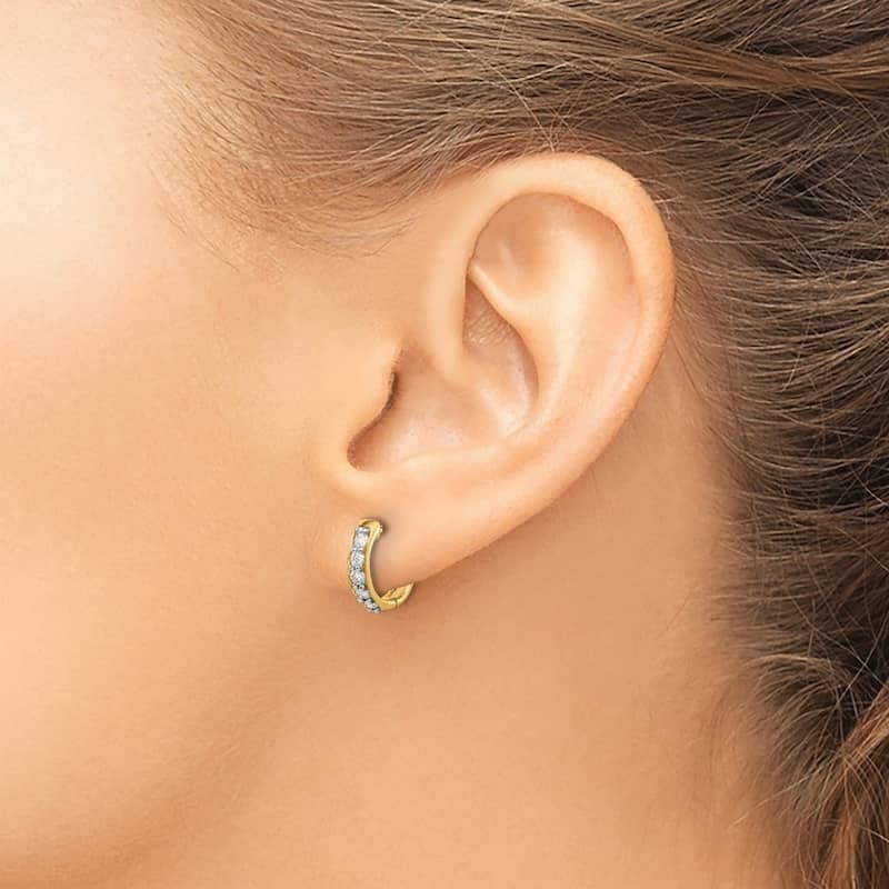 Curata 14k Yellow Gold Diamond Hoop Earrings - 11x12mm Wide 2mm Thick