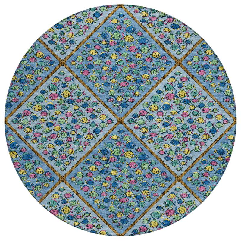 Machine Washable Indoor/ Outdoor Diamond Fish Chantille Rug