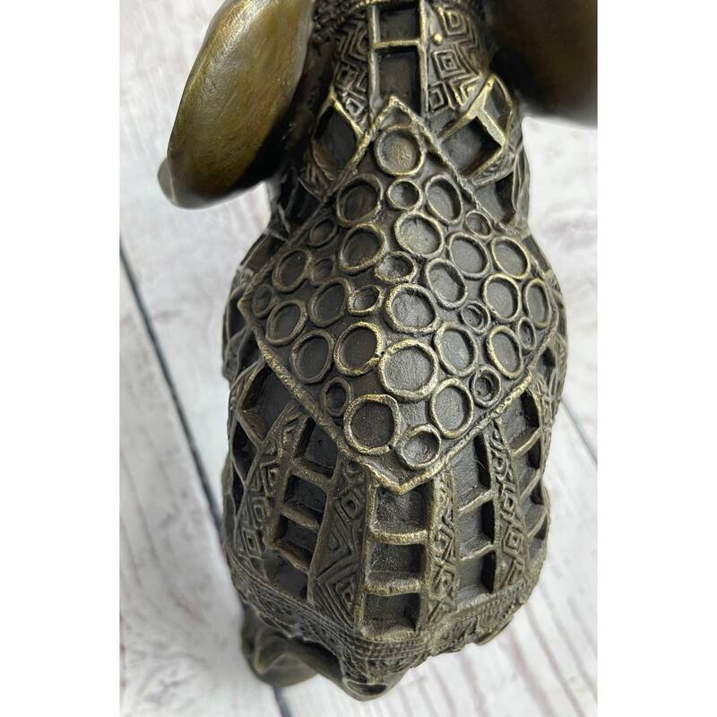 Indian Imitative Elephant Bronze Metal Figurine Sculpture Decor Signed Original 8.5 Inches X 12 Inches