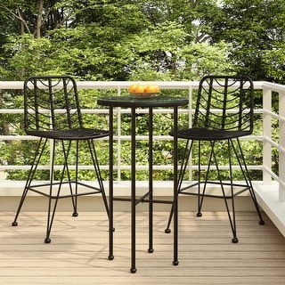 vidaXL 2x Bar Stools PE Rattan and Steel Garden Counter Pub Chair Black/Brown - 17.7" x 22" x 40.7"