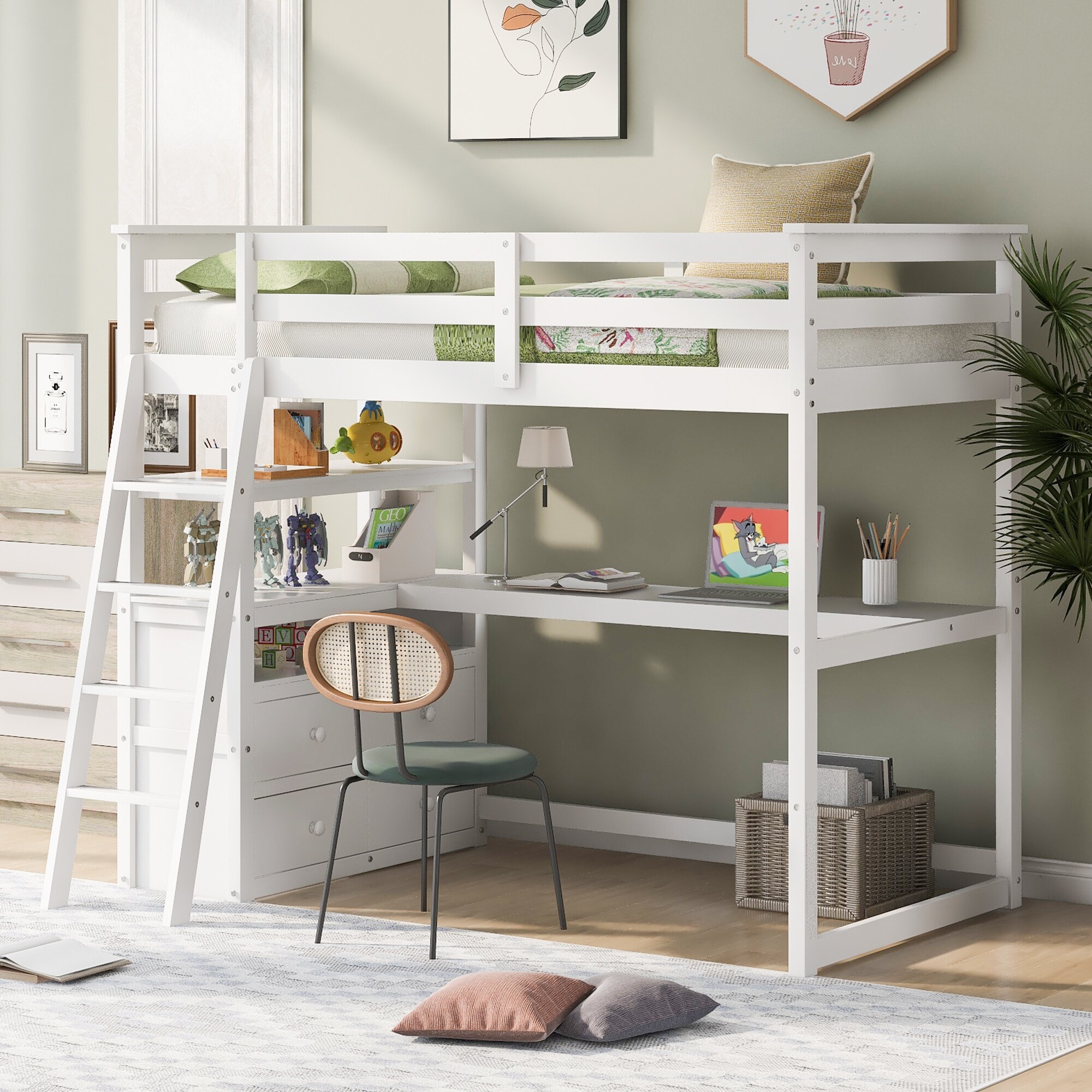 White loft bed with drawers top