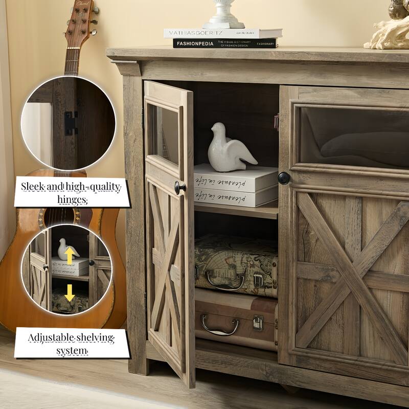 Farmhouse Coffee Bar Cabinet Kitchen Sideboard Buffet Cabinet with Adjustable Shelves, Gray Wash Entryway Storage Cabinet