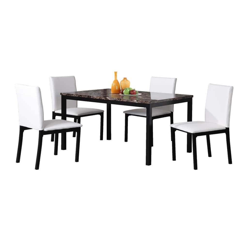 Roundhill Furniture Citico Metal Faux Marble Top 5-piece Dinette Set