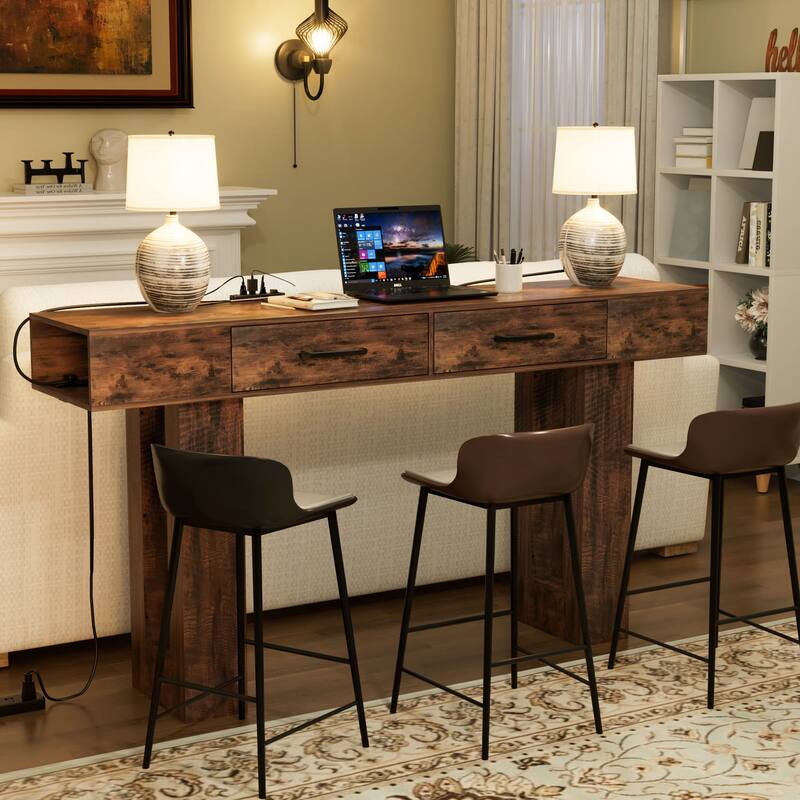 63-Inch Long Console Table, Wooden Rectangular Sofa Table Behind The Couch, Farmhouse Entryway Table for Entrance, Hallway