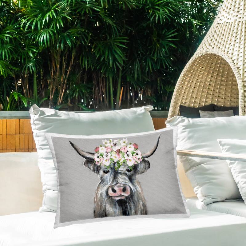Stupell Shabby Chic Cattle with Garland Printed Outdoor Throw Pillow Design by Tava Studios