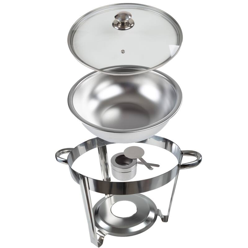 Round 5 QT Chafing Dish Buffet Set Includes Water Pan, Food Pan, Fuel